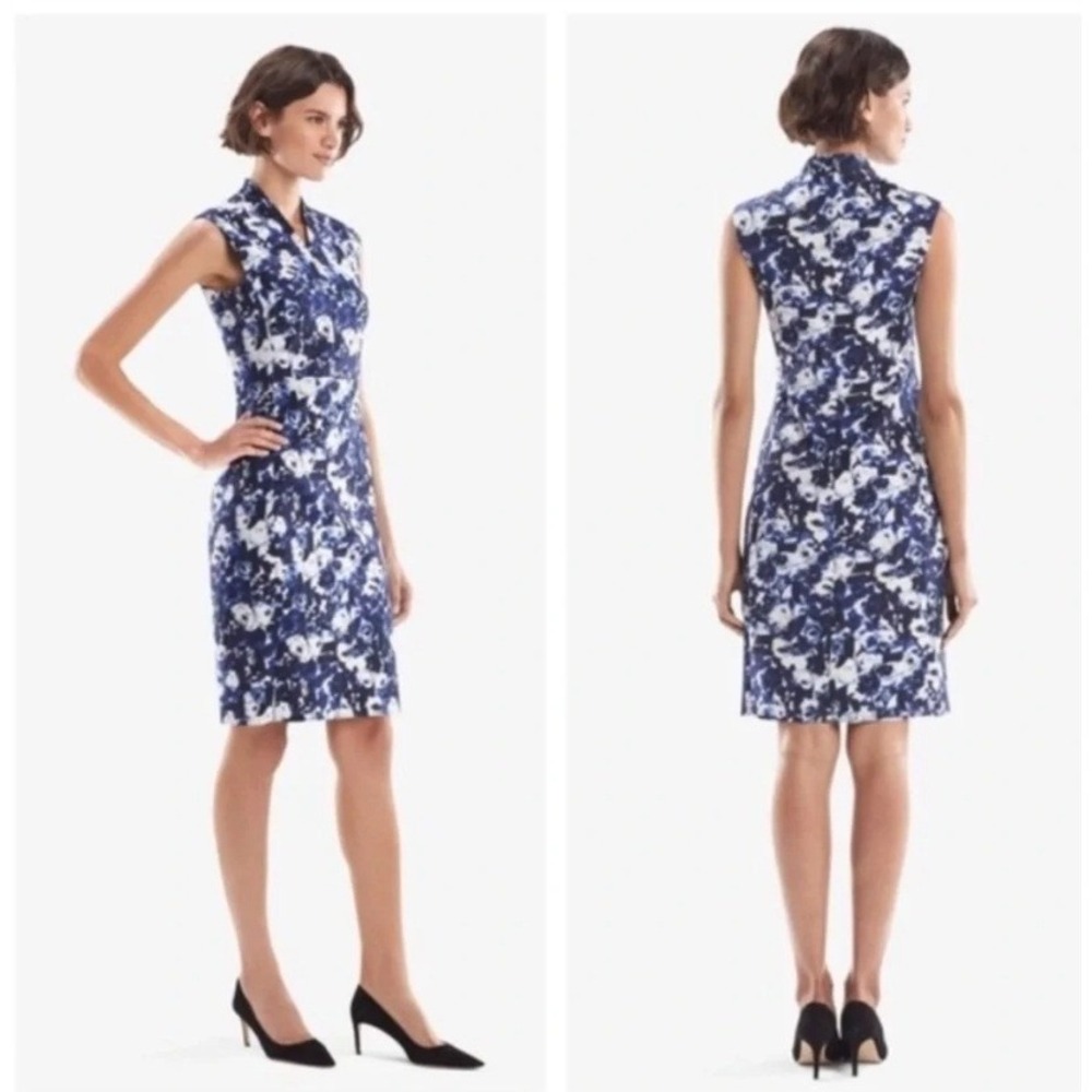 MM. LaFleur Aditi 2.0 Floral Sheath Dress Womens 1X Blue Ivory Office Luxury NWT